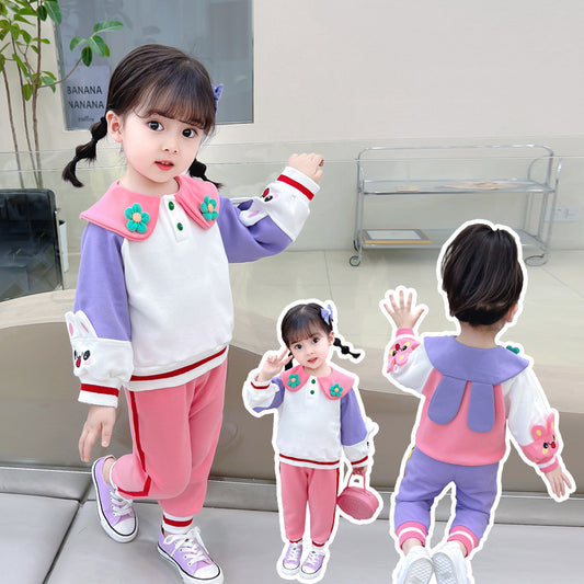 AO0508-72 طقم بناتي قطني قطعتين ( بلوزة + بنطلون )